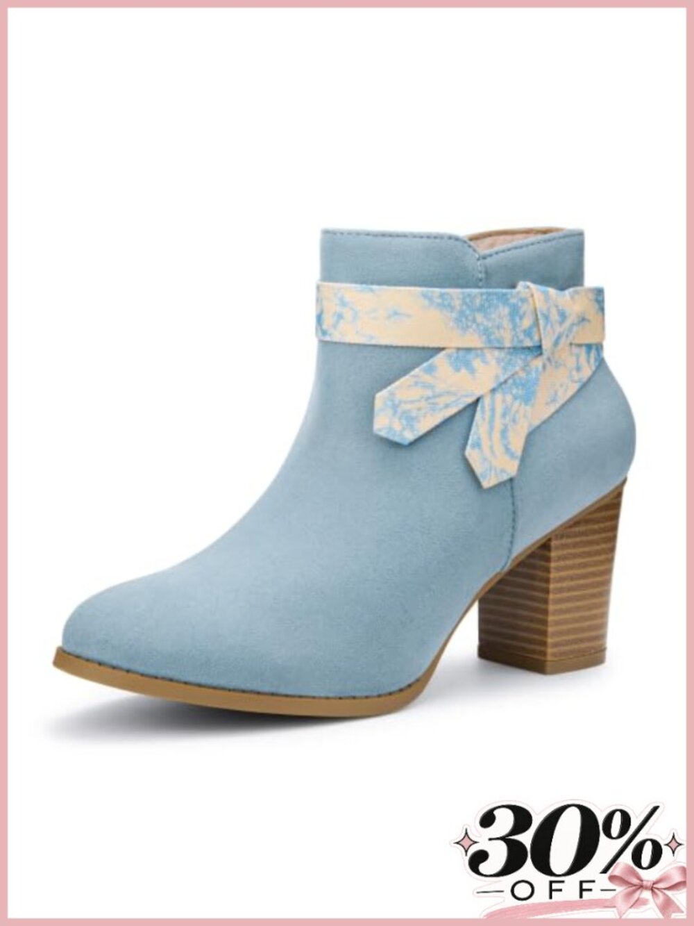 Women's Tie Knot Ankle Boots Closed Toe Block Heel Faux Suede